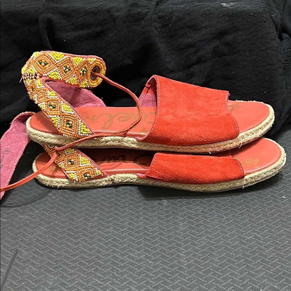 Red Espadrilles with Adjustable Ankle Strap and Soft Fabric - Picture 5 of 7